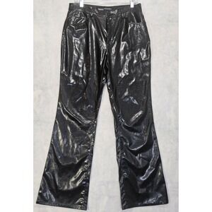 Y2K Fax Leather Pants Womans 12 NEW Bootcut Pleather Bkack Snake Skin Print 90s